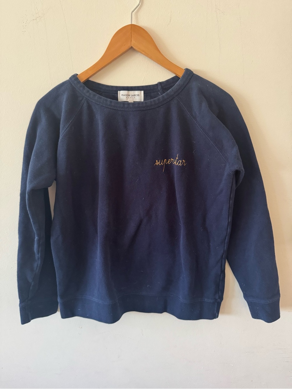 Maison Labiche Navy + Gold Embroidered Sweatshirt superstar, med (fits small)